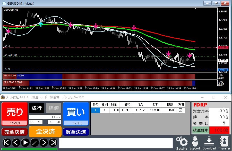 MT４裁量トレード練習君プレミアムを使って実際にトレードしている場面